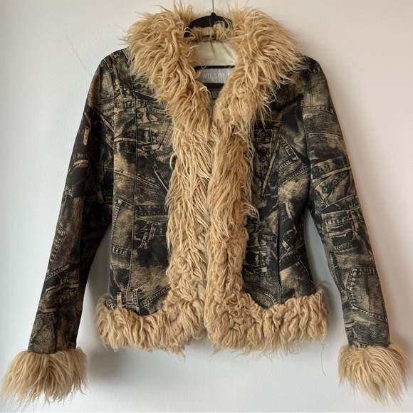 Wilson’s Leather Women’s S Suede Jean Pattern Penny Lane Jacket Faux Fur Y2K VTG - Picture 1 of 16